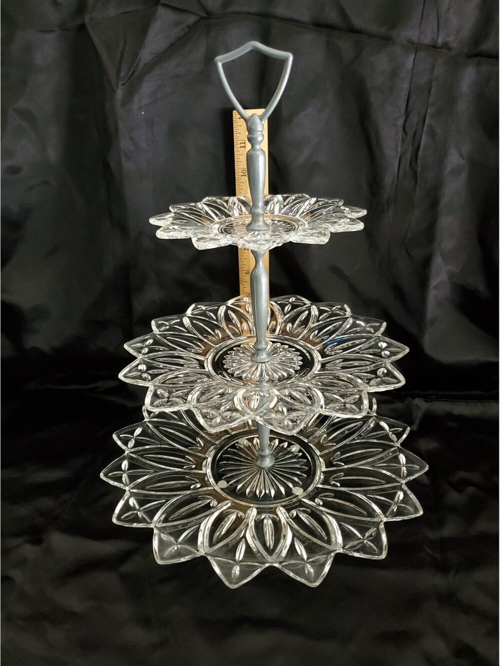 Vtg Federal Glass Petal Clear 3 Tier Serving Tray